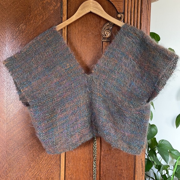 Vintage Woven Shawl Cardigan Sweater Wrap Handmade Crochet Knitted One Size - Picture 5 of 6